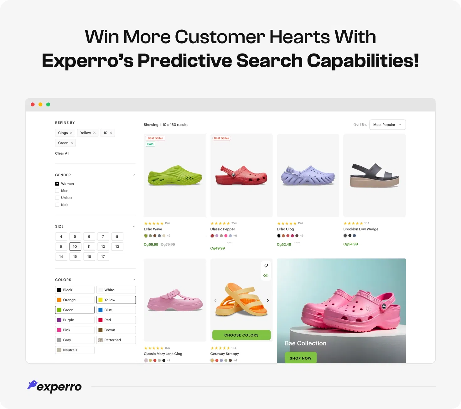 A screen from demo store that showcases predictive search capabilities of Experro A screen from demo store that showcases predictive search capabilities of Experro