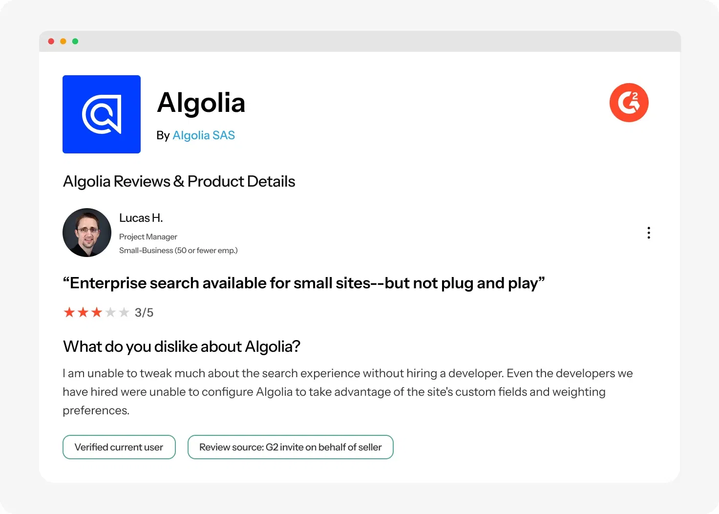 A snippet from the G2 review of an unhappy client A snippet from the G2 review of an unhappy client
