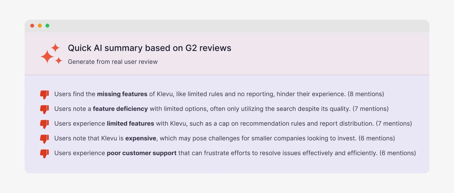 AI Generated summary of Klevu by G2