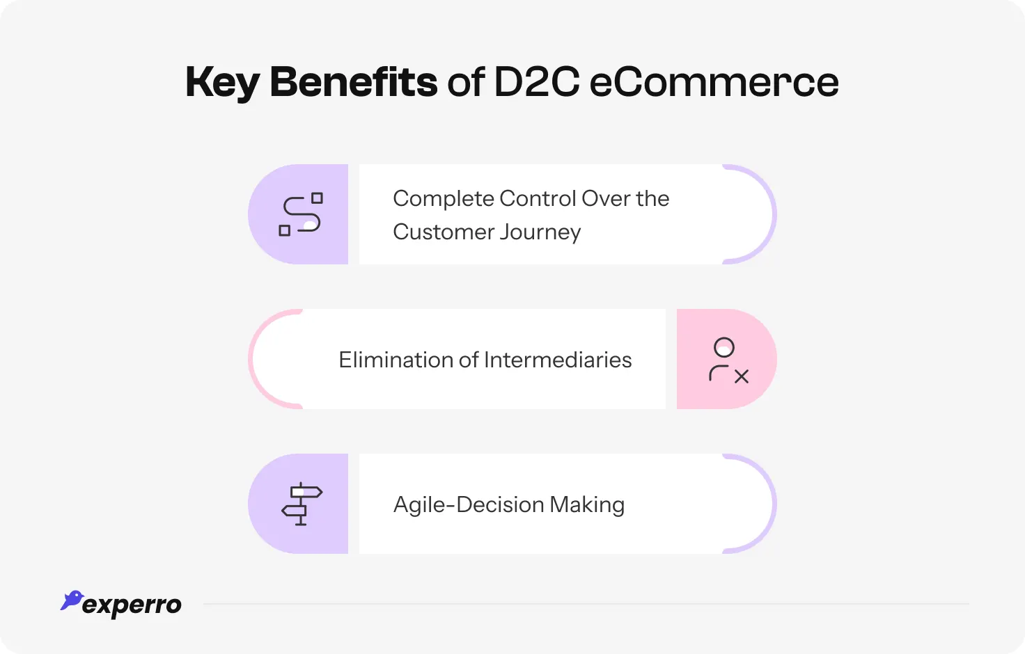 An infographic listing out the Key Benefits of D2C eCommerce