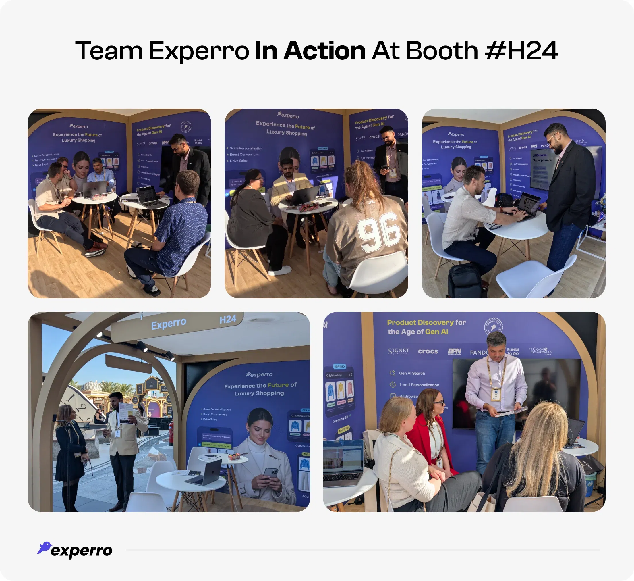 Collage of team Experro Striking Conversations with Clients at Shoptalk Luxe 2026