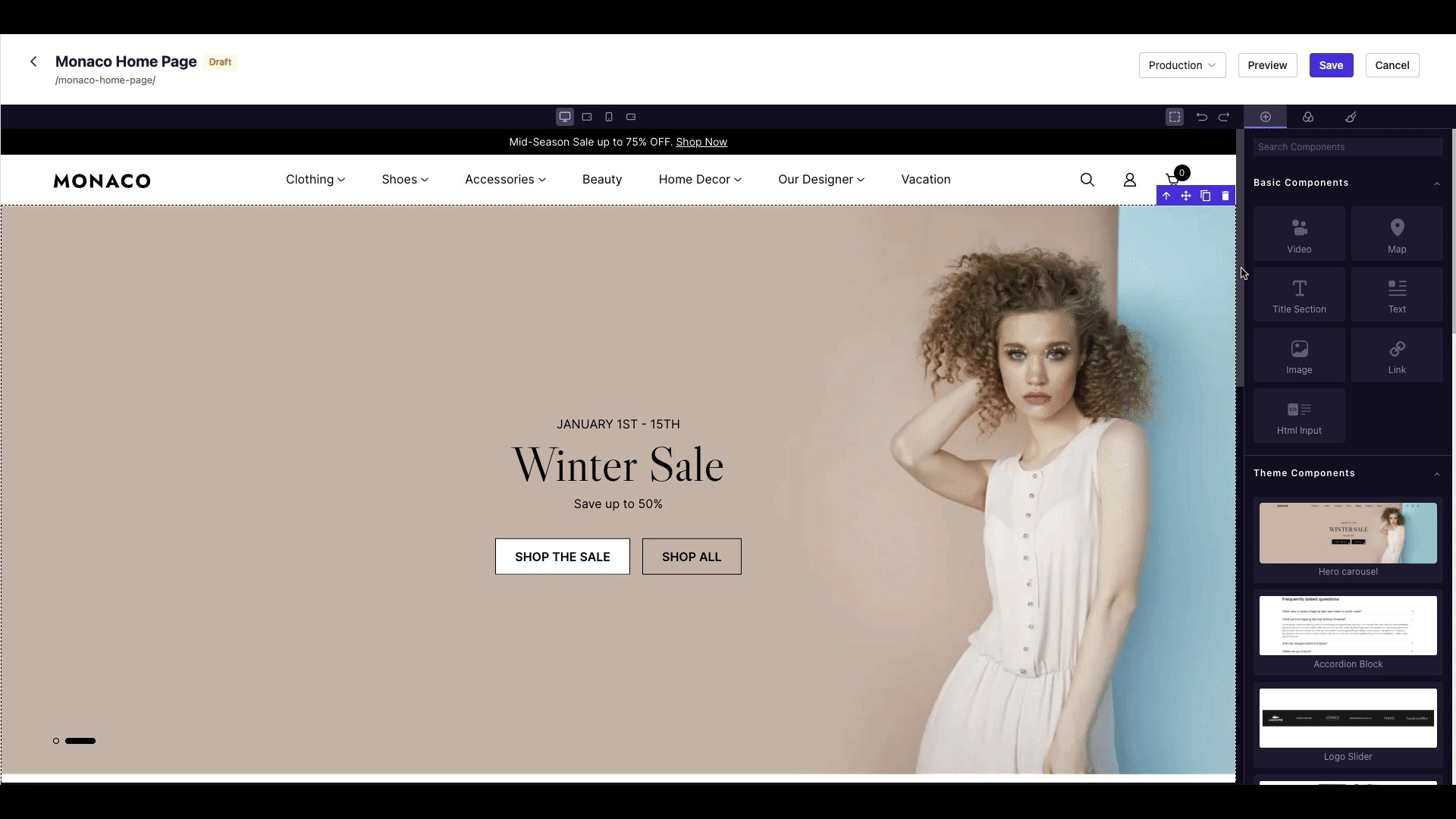 Experro drag-and-drop website builder