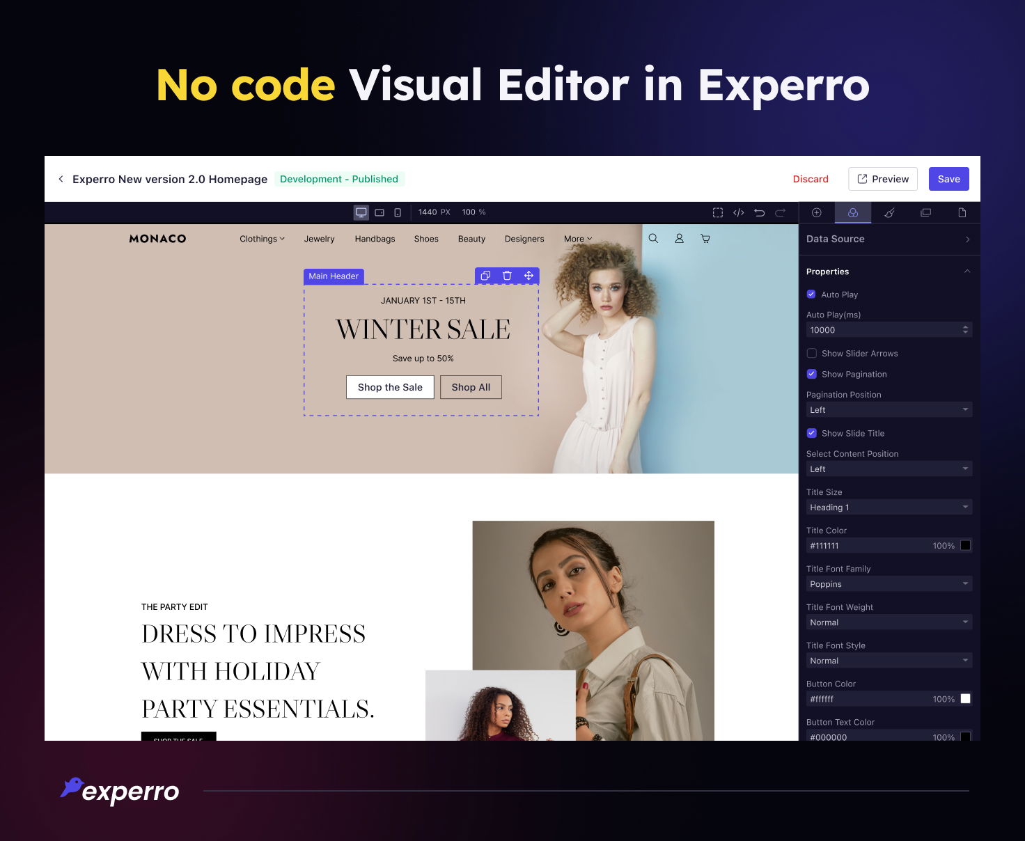 Experro No-code Visual Editor