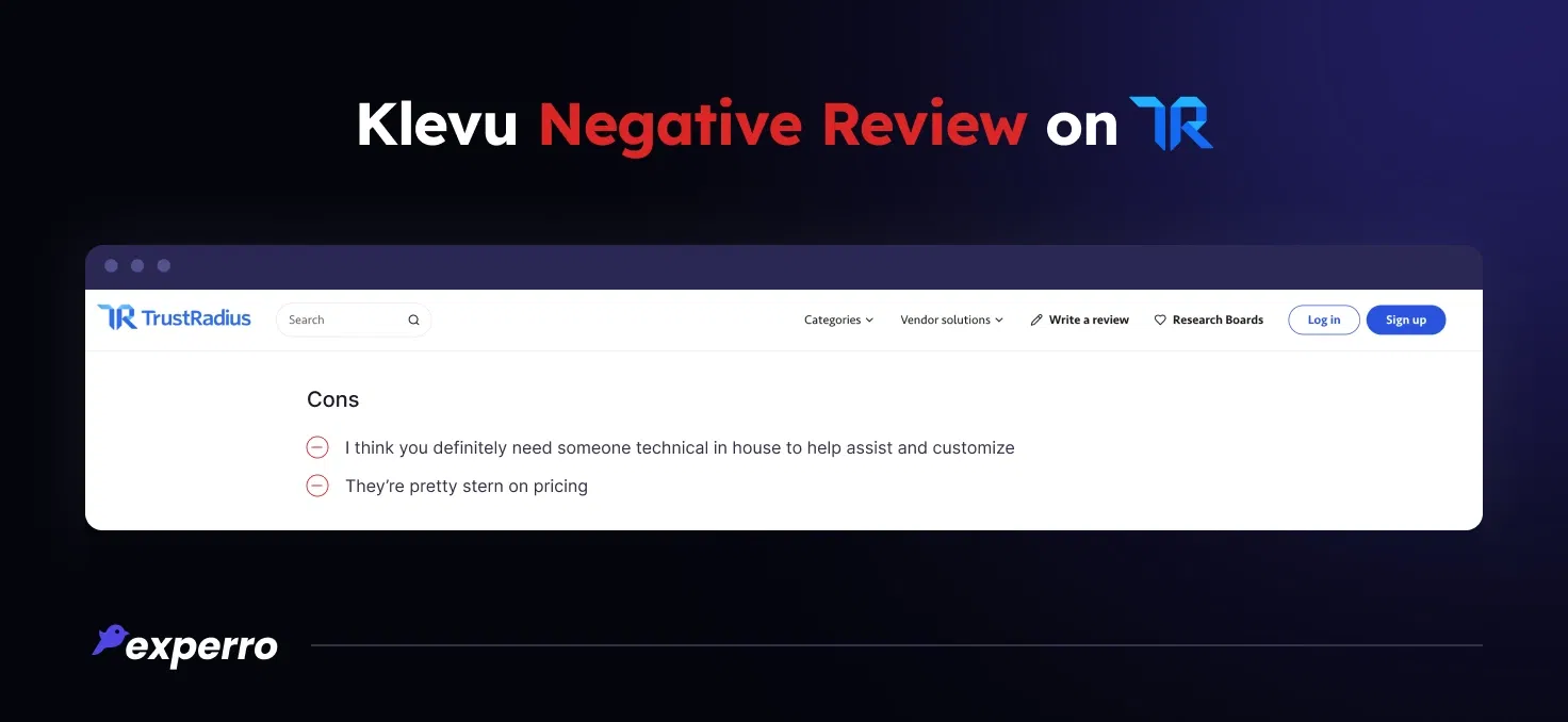 Klevu Negative User Review on TrustRadius