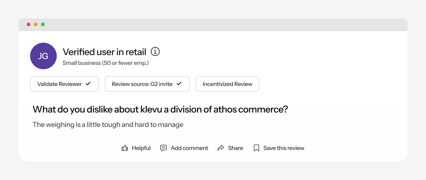 Klevu user expressing grievance about product management issues on G2