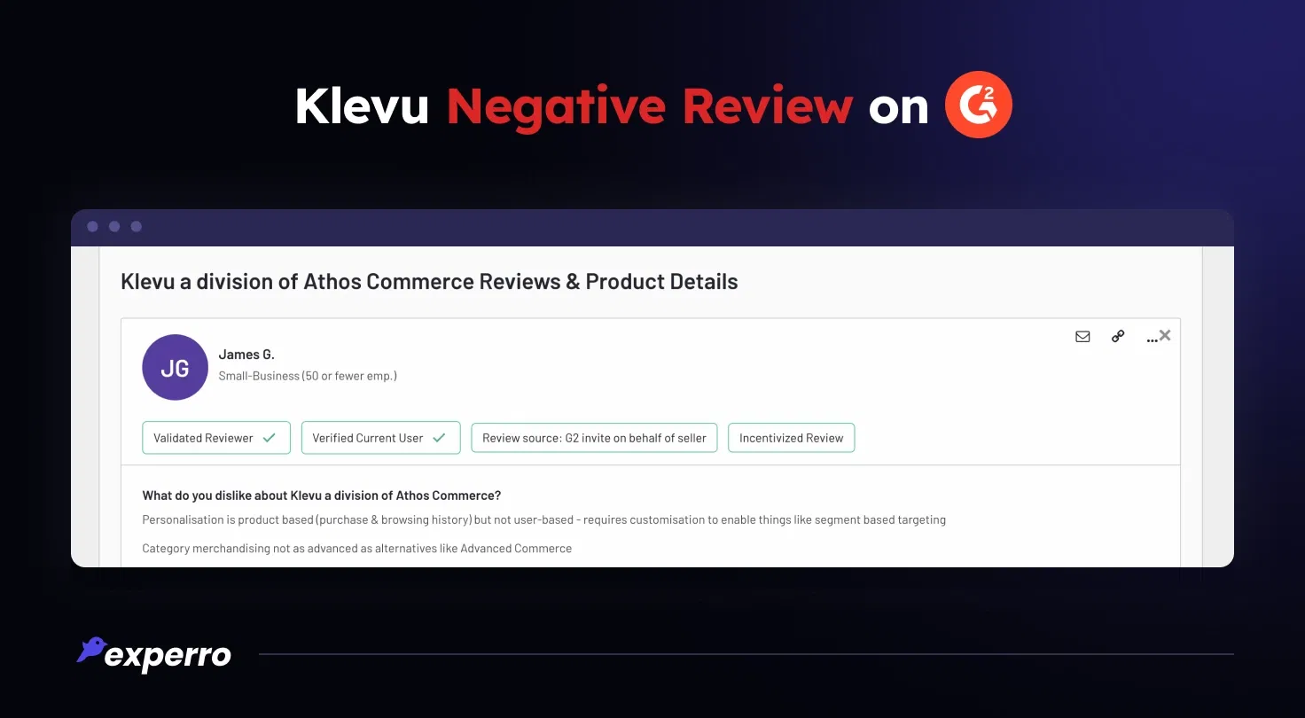 Unhappy User Complaining About Klevu on G2